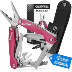 Aventuris® Pink Multi-Tool Personalised [Stainless Steel] with 21 Functions, Gifts for Women, Multifunctional Tool with Pliers, Saw and Screwdriver, Camping Car Gadget