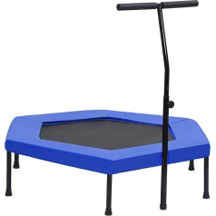 Tidyard Fitness Trampoline Indoor Diameter 122 cm with Height-Adjustable Handle, Edge Cover Hexagonal Trampoline for Jumping Fitness, Black and Blue