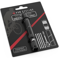 KOM Cycling Tubeless Tyre Repair Kit for Bicycles 8 Colors Repairs Mountain Bike and Road Bike Tyre Puncture (Black (Pro with CO2 Inflator))