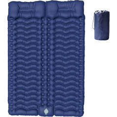 Jerlonfury Double Sleeping Mat for Camping, Self-Inflating Sleeping Mat with Built-in Foot Pump, Air Mattress with Pillow, Foldable Camping Sleeping Mat for Hiking, Backpacking, Travel (Blue)