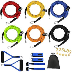 Resistance Band Set with Handles, Ankle Straps, Exercise Bands with 6 Stackable Fitness Bands, Door Anchor for Extreme Workout, Full Body Training, Home Gym