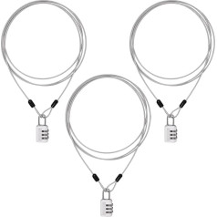 ZHMEINA 3 x silbernes langes Sicherheitskabelschloss, 2,1 m lange Kabelschlaufe, Doppelschlaufe, langes Kabelschloss, Kabel, Draht, Outdoor-Wäscheleine, Gepäck (3 mm)
