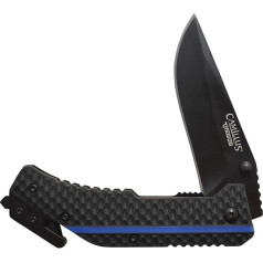 Camillus Unisex - Adult Thin Blue LINE Folding Knife, One-Handed Knife, Rescue Knife, 8.3 cm Blade, 440 Steel, Carbonitride Titanium, TPE Handle, Black/Blue, 19653, 19.7 cm