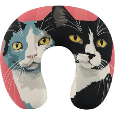 LHJKB U Shaped Travel Pillow Memory Cotton U Shaped Neck Pillow Black White Cat Printed Lightweight Portable Ideal for Airplane Chair Car Home Office