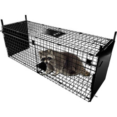 Thealyn Animal Cage Trap 84 x 33 x 28 cm Double Door Animal Cage Trap Metal Trap Cage Humane Live Animal Trap for Rabbits, Stray Cat, Squirrel, Raccoon, Mole, Gopher, Opossum