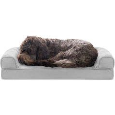 Furhaven Pet Bed for Dogs and Cats - Quilted Sofa-Style Cooling Gel Foam Dog Bed, Removable Machine Washable Cover - Silver Gray, Medium