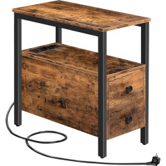 HOOBRO EBF542BZ01 Side Table with Charging Station, Sofa Table with 2 Drawers and USB Port and Socket, Bedside Table for Small Spaces, Stable and Robust, for Living Room, Bedroom, Dark Brown