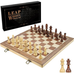 LEAP Chess Game 43 cm x 43 cm Wooden Chess Board with 2 Additional Ladies Foldable Wooden Chess in Large with Storage Compartments for Chess Pieces for Adults or Beginners