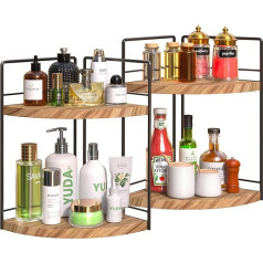 OCPO HOME 2pcs Bathroom Worktop Organiser, Bathroom Corner Organiser, Bathroom Corner Shelf Standing, 2 Level Cosmetic Organiser, Corner Shelf Standing Wood for Bathroom, Bedroom, Kitchen (Brown)