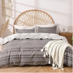 Lekesky 3-Piece Cotton Bed Linen Set with Branch Pattern, Soft and Comfortable Bed Linen (220 x 200 cm) with Zip Pillowcase (80 x 80 cm), Grey