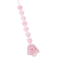 Nupuyai Rose Quartz Heart Crystal Stone Hanging Ornament, Spiritual Healing Tumbled Stones Lucky Fengshui Ornament for Car Home Decor Reiki Yoga Meditation 30-32cm