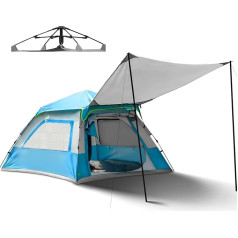 Overmont Camping Pop Up Tent with Tarp - Automatic Tent 2-4 People - Family Dome Tent 3-4 Season Waterproof with Removable Rain Cover - for Trekking Outdoor Hiking Trips