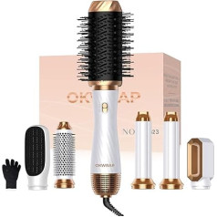 Hair Styler OKWRAP Airstyler Set 6 in 1 with Round Brush Hairdryer, Hair Styler Warm Air Brush Thermal Brush Airflow Curling Iron Automatic, Volume Blow Dryer Brush, for Straightening, Drying, Volume,