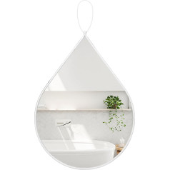 FEUFOAM Teardrop Wall Mirror Metal Frame Hanging Mirror 65 x 45 cm Wall Mirror Decorative for Entrance Area Living Room Bathroom Hallway White Home Decor