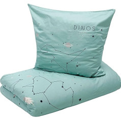 s.Oliver Children's Bed Linen Dino 135 x 200 cm - 100% Cotton, Practical Zip & Machine Washable, Bed Linen for Children Dinosaurs & Stars 2-Piece Mint