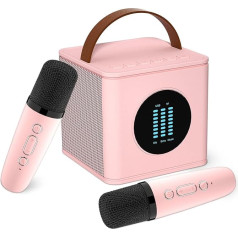 BONAOK Karaoke Machine Children, Bluetooth Karaoke System with 2 Microphones Children Adults Children Karaoke Microphone for Charging, Microphone Singing Wireless Toy (Pink)