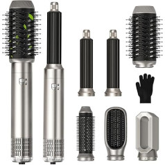 A Semai 6-in-1 Air Styler Set with 1000 W Hair Dryer, Round Brush, Warm Air Brush, Automatic Volume Hair Dryer Brush, Airstyler for All Hair Types for Straightening, Drying, Curling - Silver