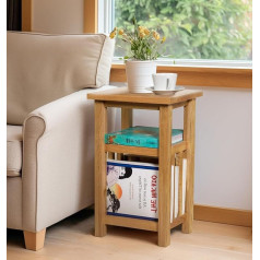 Hallowood Furniture Waverly Oak Side Table, Light Oak Magazine Table with Storage Space, Solid Wood Coffee Table with 2 Shelves, Oak Coffee Table for Living Room