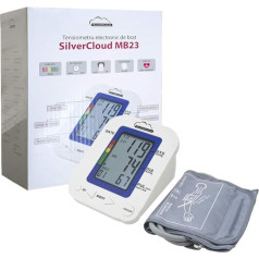 SilverCloud MB23 Upper Arm Blood Pressure Monitor with Cuff Seat Control, for Upper Arm Circumference of 22-36 cm, Arrhythmia Detection, Precise Blood Pressure and Pulse Measurement with Memory