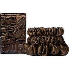 Slip Silk Back to Basics 3-Piece Hair Scrunchies Set - Hair Friendly Scrunchies Against Hair Breakage - Made of 100% Mulberry Silk - 2 x Medium Scrunchies, 1 x Large - Dark Brown