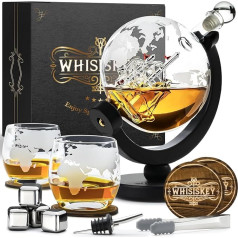 Whisiskey® Whisky Carafe, Globe, Whisky Carafe Set, 900 ml, Gifts for Men and Women, Incl. 9 Whisky Stones and Gift Grommet
