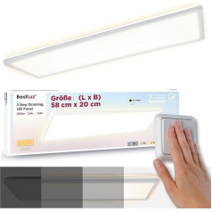 BestLuz LED Panel Ceiling Light, 580 x 200 x 28 mm (L x W x H), 3-Way Dimming, Rectangular, Ultra-Flat, 3000 lm, 24 W, Neutral White, 4000 K, Backlight, for Bathroom, Bedroom, Living Room, Kitchen
