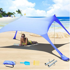 Cuupo Beach Tent Pop Up 2x2.1m UPF 50 Lycra Sun Shade Outdoor Anti-Wind Sun Protection with Stability Poles Backyard with Beach Blanket Royal Blue