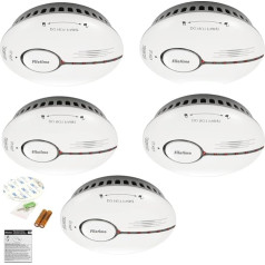 Smoke Detector, Fire Detector with LED Display, Replaceable Battery, Complies with Standard EN14604, Acoustic and Optical Alarm with for Home (Stand-Alone, Pack of 5)