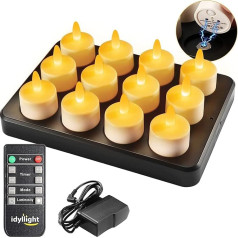LED Tea Lights, Rechargeable, Underwater Flameless Candles with Remote Control, 100 Hours Burning Time, Waterproof LED Tea Light with Timer for Wedding, Party, Home Decoration, Pack of 12, Yellow