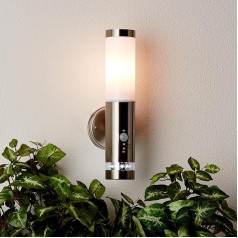 Lightbox Outdoor Wall Light - 38 x 15 cm - Splash-proof Outdoor Wall Light with Twilight Switch & LED Wreath & Adjustable Motion Sensor - Made of Metal/Plastic - in Stainless Steel