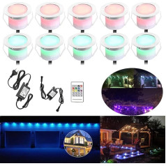 LED Recessed Ground Lights for Outdoor Use, DC 12 V, 1 W, 45 mm in Diameter, Set of 10