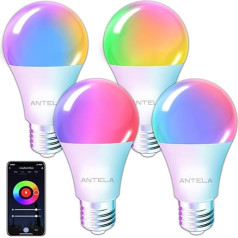 Alexa Light Bulb E27 9 W 1000 LM ANTELA RGB Smart WiFi LED Dimmable Bulb Lamp, Compatible with Google Home, Smart Life App, 2700 K - 6500 K Warm White Cool White Light, Pack of 4
