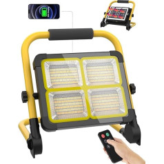 LED Spotlight Battery, LED Construction Spotlight Battery 160 W / 552 LEDs / 15000 mAh / Remote Control / Portable and Rotating Stand / Solar Panel / 4 Light Modes, Construction Spotlight LED Battery