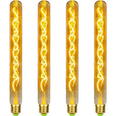 Edison Vintage Light Bulb E27, E27 LED Vintage Dimmable 4 W Tube Wall Lamp Vintage in 30 cm Length, Retro Lamp Vintage LED Tube Light Bulb E27 Vintage Ideal for Wall Lamp, Steampunk Lamps - Pack of 4