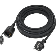 Outdoor Extension Cable 3 m for Outdoor Use, Rubber Extension Power Cable with Schuko Plug, IP44 Extension Cable, H07RN-F 3G 1.5 mm² Cable, with Protective Cap, 3500 W, 16 A 250 V, Black