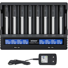 XTAR VC8 Plus Processor Charger for 8 x Li-Ion and NiMH Batteries Universal Battery 18650 Charger 8 Slot LCD Screen with EU Charger