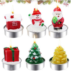 Pack of 6 Mini Tea Lights Christmas Candles, Christmas Xmas Candle Handmade Delicate Santa, Snowman, Pine Cones, Christmas Tree, Christmas Decoration Gifts for Xmas Christmas