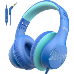 EarFun Children's Headphones, Headphones with Cable, 85/94 dB Volume Limiter, Foldable, Adjustable, Stereo Sound, HD Microphone, Over Ear Children's Headphones for School/Tablet/PC, Blue