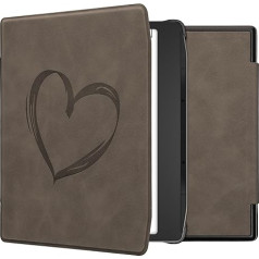 kwmobile Case Compatible with Pocketbook Era/Era Colour Case - Faux Leather Cover - Heart Brush Grey