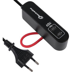 Electraline 62655 Portable Charger Power Delivery GaN with 2 USB Type C PPS Protocol for Charging All Devices (including Computers), 1.5 m Extension Cable, European Plug, White, 60 W PD