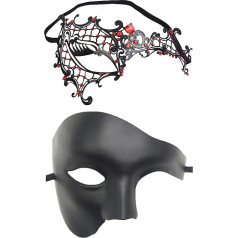 Couples Mask Metal Roman Venetian Halloween Carnival Costumes Party Ball Prom Mask (Phantom Red)