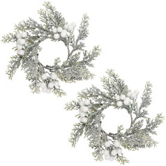 Snow Candle Ring with Berries, Frosted Christmas Wreath, Candle Garland Rings for Pillar Candles, Christmas Decoration, White Berries, Pack of 2