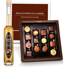 Pralinenbote Genussmanufaktur – Gift Set Cocoa & Nut Liqueur & Pralinenwelt Classic with 14 Handmade Chocolates German Chocolatiers, the Elegant Enjoyment Gift