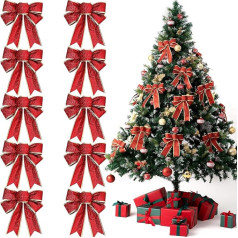 FaJoek Christmas Bows Red Pack of 10 Glitter Christmas Bows, Christmas Bows Decoration, Christmas Tree Decoration Bows, Christmas Tree Bow Bow (Red)