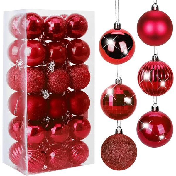 Christmas Tree Baubles, 34 Piece Christmas Bauble Set, Shatter-Resistant Christmas Decorations, Tree Baubles, Tree Decorations for Christmas - Matt, Glitter, Decorative Baubles for Hanging, Christmas Tree Decoration Set