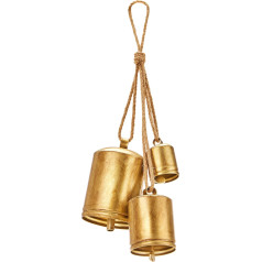 KPCB Christmas Bell Wind Chimes Hanging Vintage Bells Garden Set with 3 Rustic Brass Bells Decoration