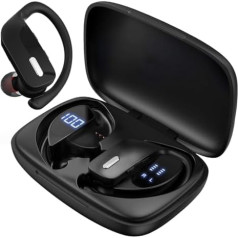 Sports Wireless Headphones Bluetooth Earphones LED Power Display Charging Case Earphones with Ear Hooks Over-Ear Headphones for TV Phone Laptop Music Black