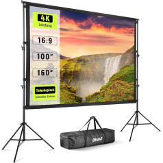 OTREST 100 Inch Projector Screen with Stand, Wrinkle-Resistant Polyester 16:9 4K HD Film Screen for Back and Front with Sandbags, Portable Telescopic Projector Screen for Indoor and Outdoor Use
