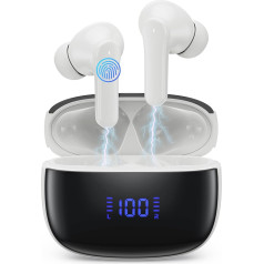 Bluetooth Headphones, Wireless Bluetooth 5.3 In-Ear Headphones with 4 ENC Noise Cancelling Mic, Wireless Headphones Deep Bass Wireless Earbuds 50 Hours, IP7 Waterproof Earphones, LED Display, White