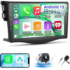 Techschermo [2+64G] Android 13 Car Radio for Toyota RAV4 2007-2012 with Wireless Carplay & Android Car, 9 Inch Touchscreen Car Radio with WiFi GPS Mirror Link DSP FM/RDS Radio SWC+ AHD Reversing Cam